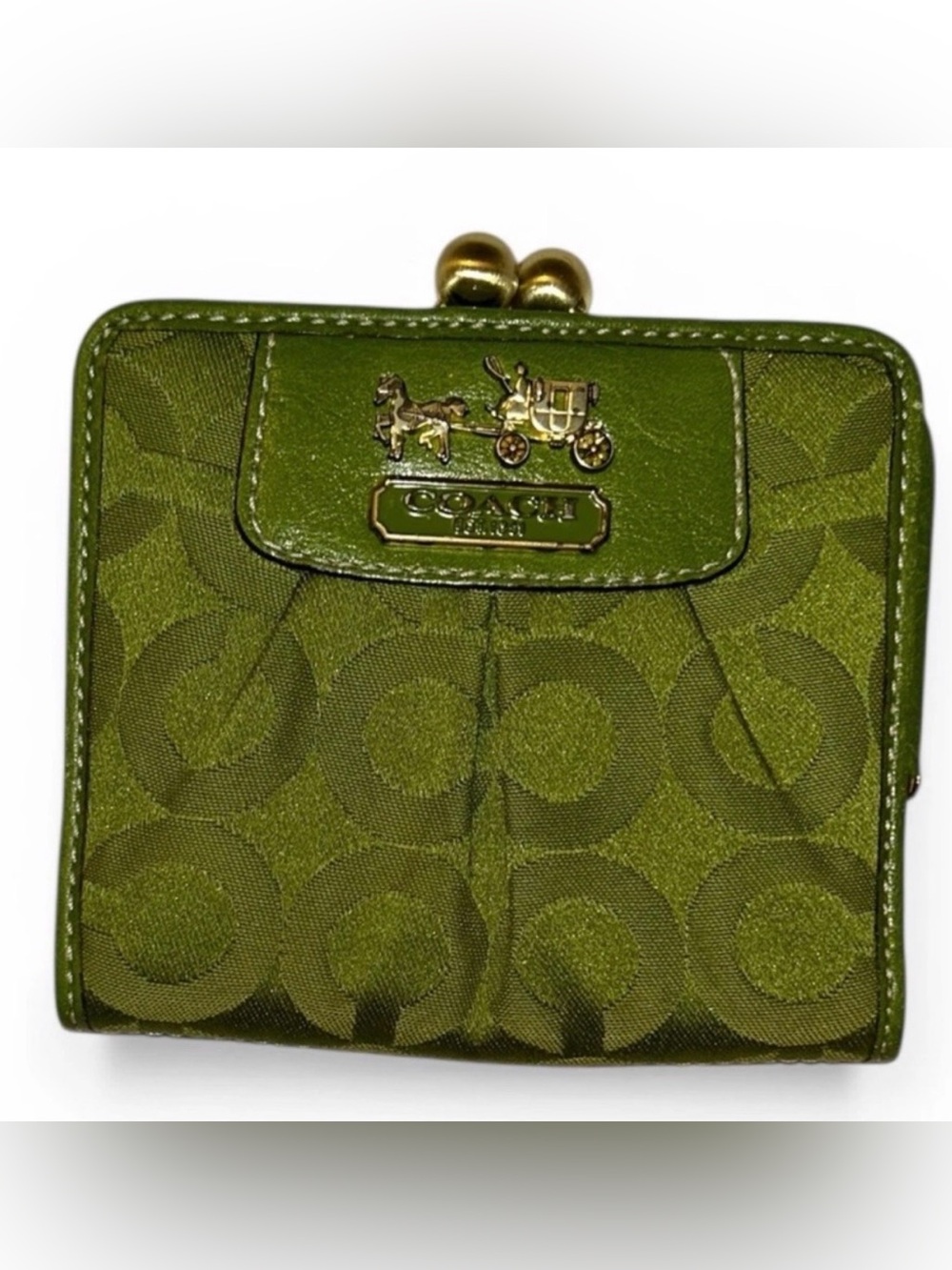 Coach Vintage Wallet w/ Kiss Lock Coin Purse Optic in Grass Green NWOT